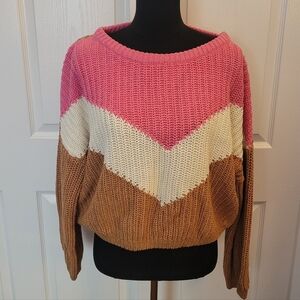 Harper Colorblock Knit Sweater - Pink, Cream, and Brown